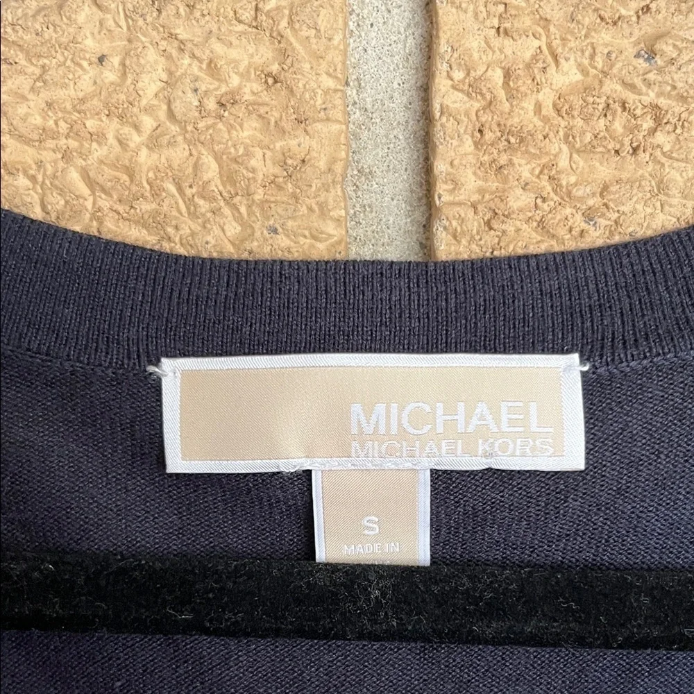 Michael Kors Navy Cardigan with Orange Patterned Trim